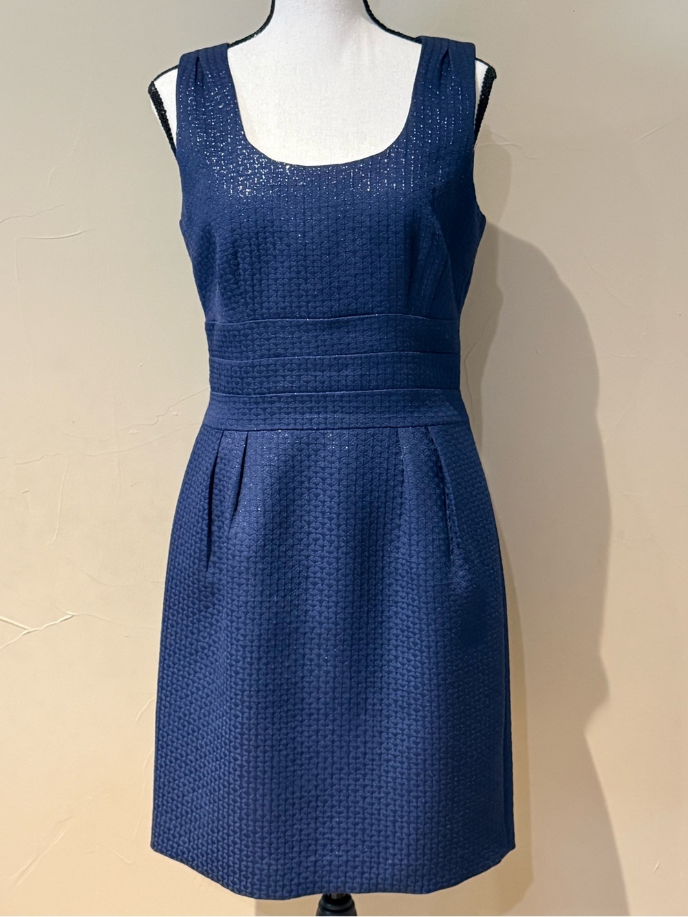Classic Navy/Light Metallic Sleeveless Sheath Dress
